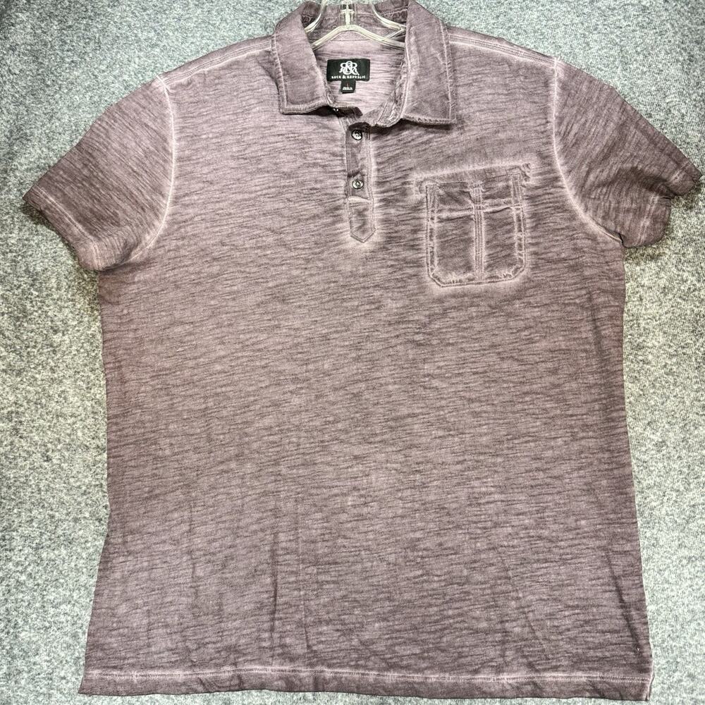 Rock & Republic Mens Large Purple Distressed Polo Soft Rugged Stylish Shirt 0298